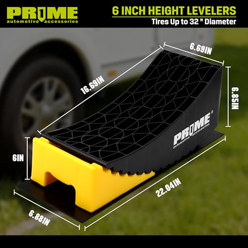 PRIME 1 RV Camper Levelers 6-Inch, 2 Packs Heavy Duty Wheel Chock Ramp for RVs, Campers & Trailers, Tire Stop Block & Trailer Wheel Stop – Honeycomb Grip, Anti-Slip Base for Cars, Trucks, SUVs - size: Height to 6 inch