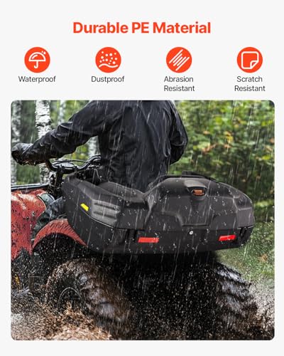 VEVOR ATV Rear Storage Box and Lounger, 95L ATV Cargo Box with Seat & Backrest, Waterproof LLDPE & Lockable Lounger Storage Box Fit Most ATVs with Rear Rack, Compatible with ATV, UTV, Can-Am Vehicles