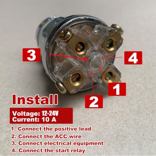 Boat Ignition Switch with Keys 4-Position 12V-24V Waterproof Universal - color: 4-terminal