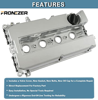 Aluminum Engine Valve Cover Kit with Gasket, Bolts, Oil Filler Cap Compatible with 2011-2016 Chevy Cruze, 2012-2018 Sonic, 2013-2020 Trax, 2009-2011 Aveo Aveo5 1.6L 1.8L Replace# 55558673 55564395 - color: Aluminum Silver