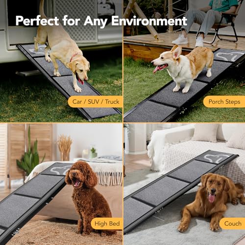 PetThem Dog Ramp for Cars, 71" L × 17.2" W, Extra-Long Foldable - size: 71" L x 17.2" W with Dog Pattern Upgraded