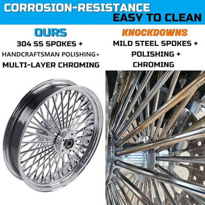 FatFlex Rear Wheel for Harley Touring Dyna Softail Sportster 18” - color: 18" x 3.5", Chrome+Chrome+Chrome
