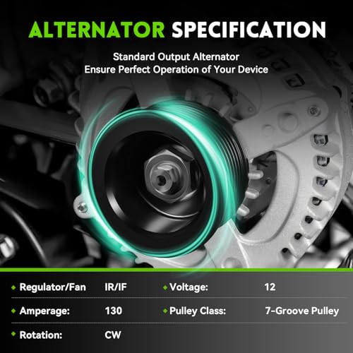 11390N New Alternator Replacement for 2.4L Honda Accord 2008-2012, Acura TSX 2009 2010 2011 2012 2013 2014, 130A, 12V, 7-Groove Pulley, 11390, 1042105890, 12870 - size: 11390N