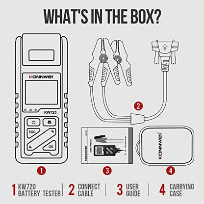 KONNWEI KW720 Car Battery Tester 6V 12V 24V W/Printer, Battery Load Tester Automotive 100-2000CCA Digital Auto Battery Analyzer Alternator Starter Tester for Car Truck Motorcycle(Paper Included) - color: KW720