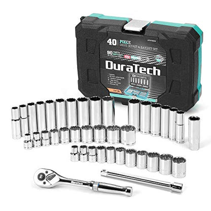 DURATECH 3/8" Drive Socket Set, 40-Piece Metric & SAE Tool Set