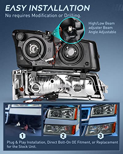 Nilight Headlights Assembly for Chevy Silverado Avalanche - color: Smoke Chrome Housing + Amber Reflector + DRL