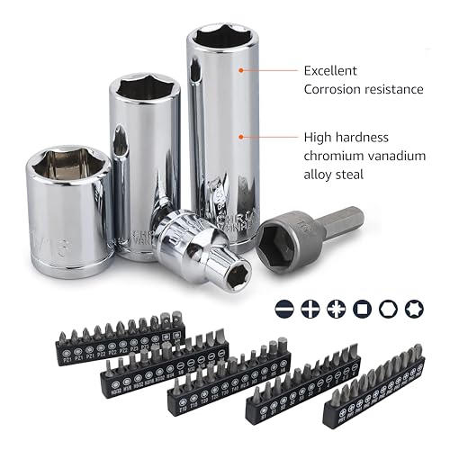 Amazon Basics 201-Piece Mechanic's Socket Tool Set With Case, SAE and Metric Sizes, Chrome-Vanadium Steel, Portable - size: 201 Piece