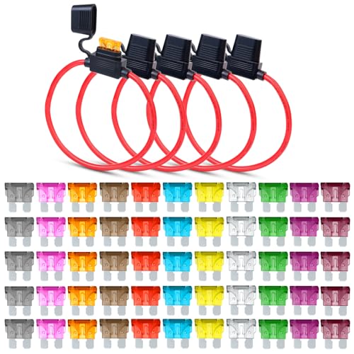 Pack of 5 Inline Fuse Holder 14AWG 1FT – Heavy Duty Automotive Blade Fuse Holder 2A/3A/5A/7.5A/10A/15A/20A/25A/30A/35A/40A Ideal for Car, Marine, Solar, and RV Applications - size: 14AWG (5 Pcs)