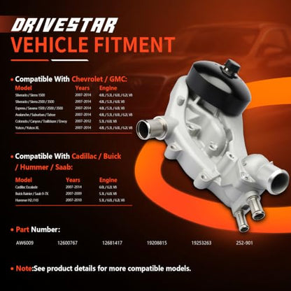AW6009 Engine Water Pump Kit for Chevy Silverado GMC Sierra - size: 07-14 Silverado/Sierra