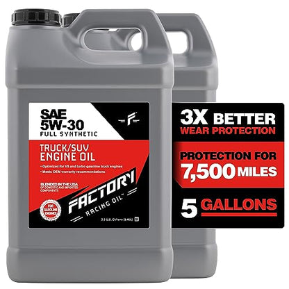 Factory Racing Oil 209906 Twin Pack SAE 5W-30 Full Synthetic Truck/SUV Engine Oil - API SP ILSAC GF-6A - 5 Gallons (2x2.5 Gal bottles) - size: 5 Gallons - 5W-30
