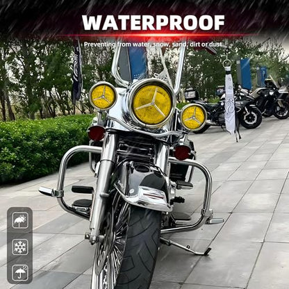 FATECIM 4.5” Motorcycle H3 LED Fog Lights Passing Lamps Driving Auxiliary Lights Spotlights + Housing Bucket with Tri Bar Visor for Harley Honda Kawasaki Suzuki Yamaha Cruiser Chopper Bobber Chrome - color: Chrome / Amber Lens