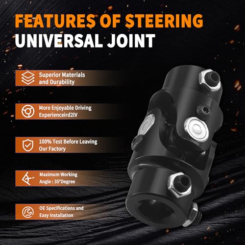 3/4-36 Spline X 3/4" DD Black Steering Universal Joint Single U Joint Shaft