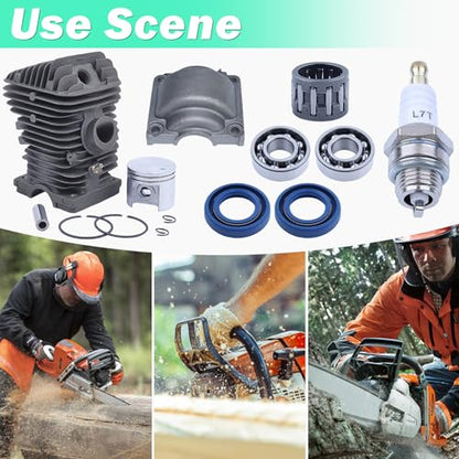 Adefol 40mm Cylinder Piston Kit For Stihl MS210 021 MS 210 Chainsaw with Crank Bearing Oil Seals Engine Pan Needle Bearing Spark Plug Replacement Parts for 1123 020 1216 11230201216
