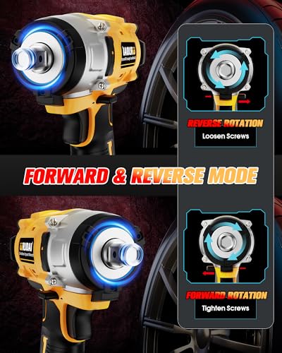 Urjoai Cordless Impact Wrench - 590Ft-lbs (800N.m) Brushless 1/2 inch, 3300RPM High Torque Impact Gun, 2x 4.0Ah Battery, Charger & 7 Sockets, Electric Impact Wrench for Car Home