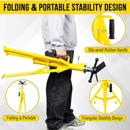 2PCS Pipe Jack Stand, Heavy Duty Pipe Stand, 2500LB Jack Stands Carbon Steel with Portable Folding Legs 28-52 Inch Height Adjustable 1/8"-12" Capacity - color: Yellow | 2PCS