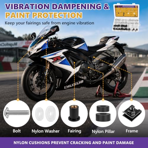205Pcs Motorcycle Fairing Bolt Kit, M5 M6 Stainless Steel 304 - color: Silver