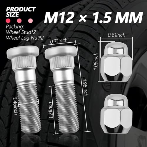 2 Sets Wheel Studs and Lug Nuts Replacement OEM# 52950-M1000,M12x1.5 Wheel Stud Kit Compatible with Hyundai Kia,Professional Car Accessories Wheels Bolts+Lug Nut for Vehicle Hubs