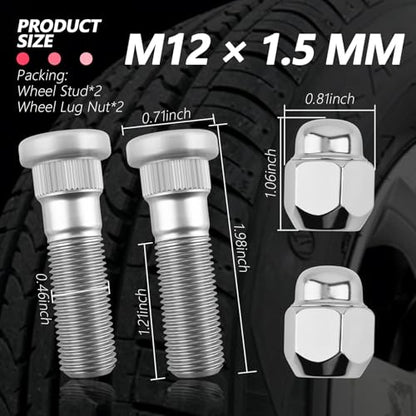2 Sets Wheel Studs and Lug Nuts Replacement OEM# 52950-M1000,M12x1.5 Wheel Stud Kit Compatible with Hyundai Kia,Professional Car Accessories Wheels Bolts+Lug Nut for Vehicle Hubs