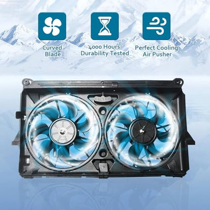 Radiator Cooling Fan Assembly Replacement for 2007-2014 Yukon Tahoe Escalade Suburban Silverado Sierra 1500 Dual Fan 4.8L 5.3L 6.0L 6.2L Engine Cooling Fan #GM3115211
