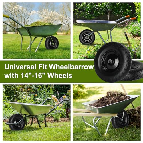 Upgraded 4.80/4.00-8 Flat Free Wheelbarrow Wheels with 5/8" & 3/4" Bearing - color: black+black