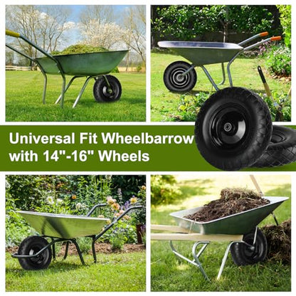 Upgraded 4.80/4.00-8 Flat Free Wheelbarrow Wheels with 5/8" & 3/4" Bearing - color: black+black