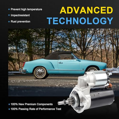 16450N Starter Motor Compatible with Porsche 914 1974-1975 1.8L, Volkswagen Beetle 1970-1979 1.6L, Super Beetle 1972-1980 1.6L, 111911023, BAA-911-023B, 6004AA0021 - color: 16450