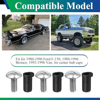Center Caps Screws&Insert for 1980-1996 Ford F-150 & Bronco,1992-1996 Van - style: 3 Sets