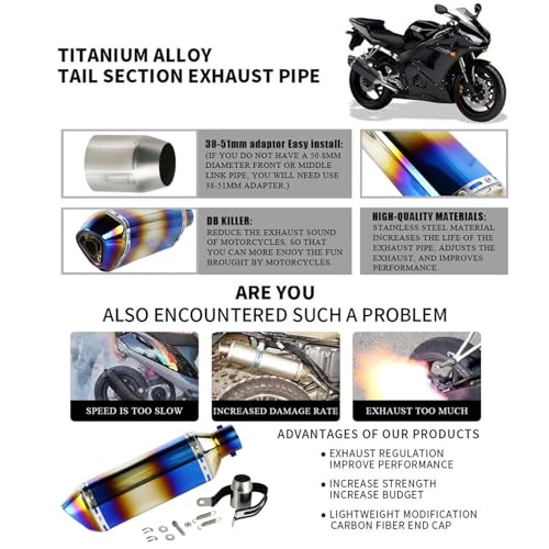 PACEWALKER Motorcycle Slip On Muffler, 1.5-2", 38-51mm Inlet, Grilled Blue - size: Grilled Blue
