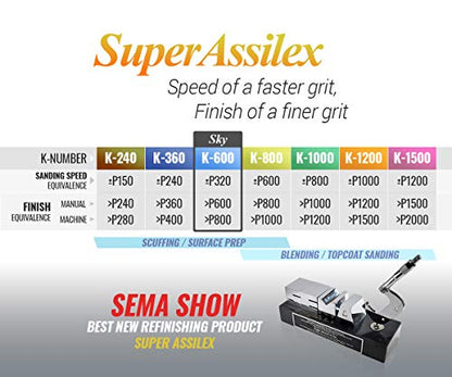 Super Assilex Flexible Sanding Sheets Job-PAK, Sky K-600, U191-1508, 4 Sheets + 1 M Hand Pad for Half Sheets - color: K-600 Sky, size: w/ Half-sheet M Pad