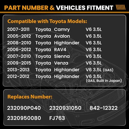 Fuel Injectors 23209-0P040 Compatible with Toyota Camry V6 3.5L 2005-2015 - size: 23209-0P040 6P