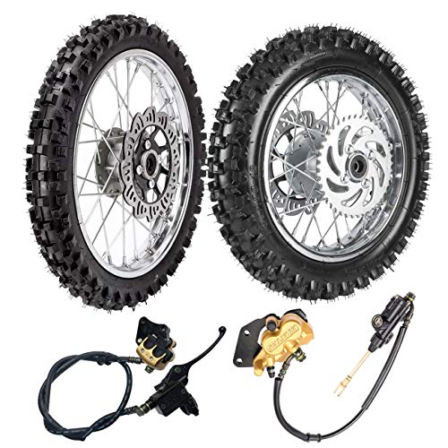 TDPRO Front 60/100-14 & Rear 80/100-12 Wheel Rim With 12mm Bearing & Front Rear Hydraulic Master Cylinder & Sprocket and Brake Disc Rotor Assembly for Dirt Pit Bike