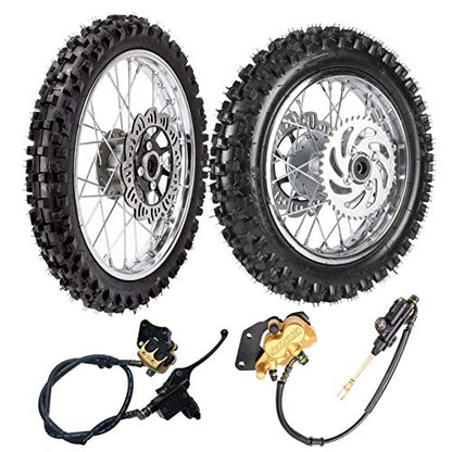 TDPRO Front 60/100-14 & Rear 80/100-12 Wheel Rim With 12mm Bearing & Front Rear Hydraulic Master Cylinder & Sprocket and Brake Disc Rotor Assembly for Dirt Pit Bike
