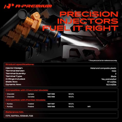 A-Premium Fuel Injectors Set of 8 Compatible with Chevrolet, Pontiac