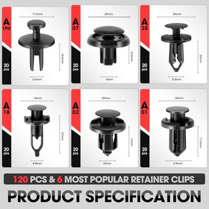 DNA Motoring 120pcs Car Push Retainer Clips Bumper Retainer Clips, Car Body Fixed Clip Bumper Fender Rivet, Auto Body Fasteners Push Retainer Kit, TOOLS-00738 - style: 120pcs