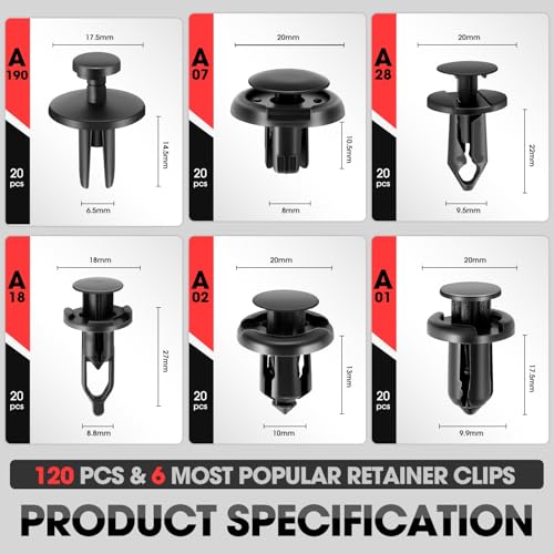DNA Motoring 120pcs Car Push Retainer Clips Bumper Retainer Clips, Car Body Fixed Clip Bumper Fender Rivet, Auto Body Fasteners Push Retainer Kit, TOOLS-00738 - style: 120pcs