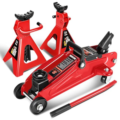 DNA Motoring 2 Ton Car Jack and Stands Kit Red - color: Red