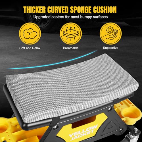 YELLOW JACKET Rolling Mechanic Seat with Drawer & Trays, 300lb, Garage Shop