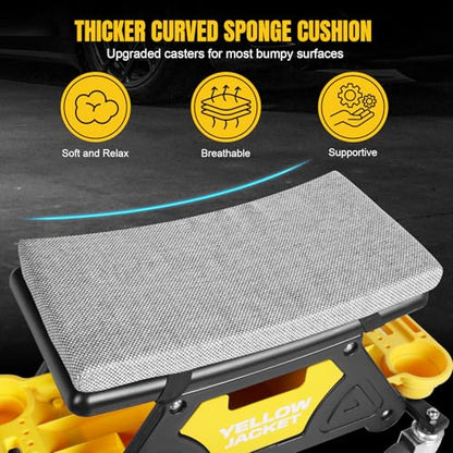YELLOW JACKET Rolling Mechanic Seat with Drawer & Trays, 300lb, Garage Shop