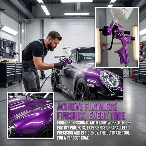 HVLP Air Spray Gun Kit 1.3mm, Professional Automotive Paint Sprayer - color: Purple-blk, size: 1.3mm