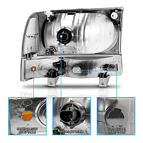 AmeriLite OE Black Replacement Headlights 4pcs Set w/Socket Bulb for 1999-04 Ford Excursion/Super Duty F250 F350 F450 F550 Truck - Passenger and Driver Side - color: Black