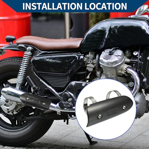 Muffler Heat Guard with Clamp/Exhaust Pipe Head Shield Cover for Motorcycle/Heat Insulation Carbon Fiber 145x62mm / 1 Set Black