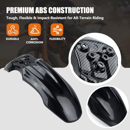 Dirt Bike Front Fender for Yozma IN10 Tuttio Soleil 01 MX350/500/650 SX500 KX110 XR70 Ridstar Q20 CRF50 Style with Mounting Bolts Ebike Dirt Pit Bike Wheel Mudguard (Carbon Fiber Style) - color: Carbon Fiber Style