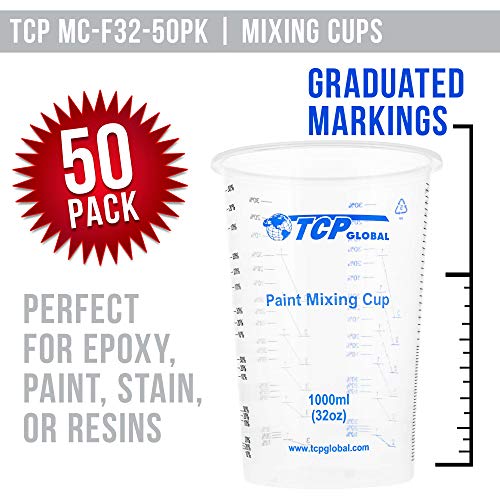 TCP Global 32 oz. (1000ml) Graduated Plastic Mixing Cups (Box of 50)