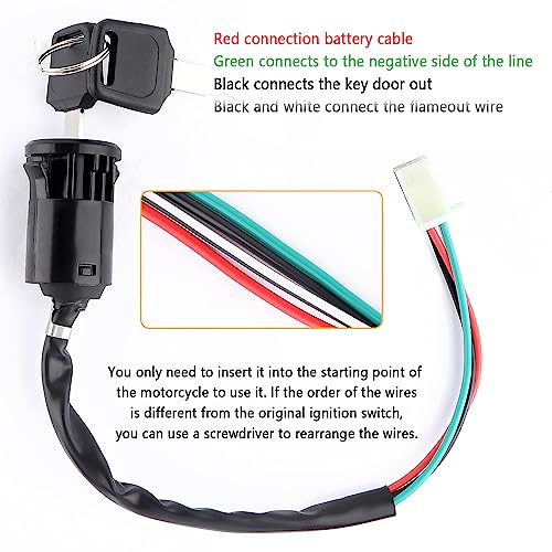 Ignition Switch with Key,Standard 4 Wire Ignition Lock Cylinder Fit for 50-250cc Motorcycle,Scooter,ATV,Pocket Bike,Dirt Bike,Motorcycle Accessories Ignition Switch Cylinder