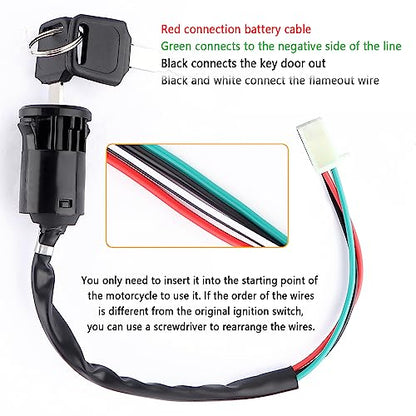 Ignition Switch with Key,Standard 4 Wire Ignition Lock Cylinder Fit for 50-250cc Motorcycle,Scooter,ATV,Pocket Bike,Dirt Bike,Motorcycle Accessories Ignition Switch Cylinder