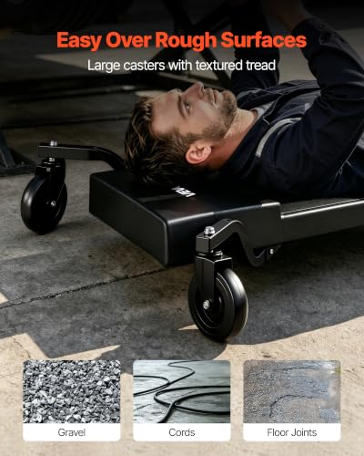 VEVOR 40 in Mechanic Creeper with 4 Large Wheels, 400 lbs Low Profile Under Car Garage Roller, Rolling Creeper with Raised Headrest, Manual Brake for Auto Repair - color: 40 inch with 4 wheels