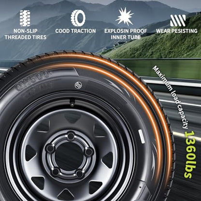 GarveeTech 2-Pack Trailer Tire On Rim ST175/80D13 Trailer Tires and Wheels 5 Lug on 4.5 in PCD Trailer Tires with 13 in Rims Load Range C 6PR Black - size: ST175/80D13