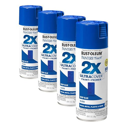 Rust-Oleum 334032 Painter's Touch 2X Ultra Cover Spray Paint, 12 oz, Gloss Deep Blue (Pack of 4) - color: Gloss Deep Blue, size: 12 Ounce (Pack of 4)