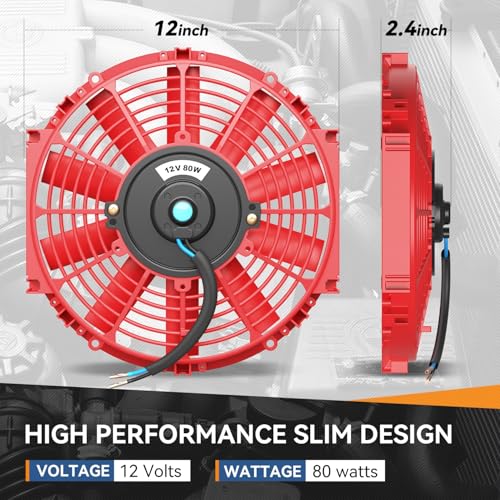 Auto Dynasty 12" Universal 12V Electric Radiator Cooling Fan Kit, Red - color: Red, size: 12 Inch Diameter