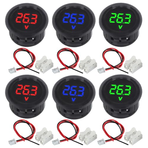 6 Pack DC 4-100V Digital Voltmeter (Red & Blue & Green) - color: Multicolored, size: Not Waterproof